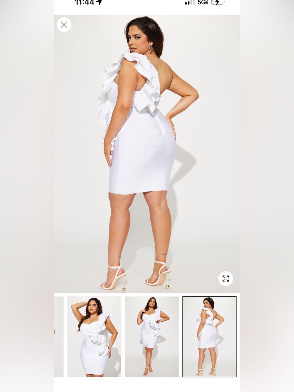 Fashion Nova White One-Shoulder Ruffle Bodycon Dress - Picture 2 of 3